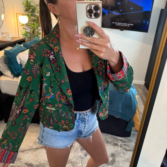 BENARES 💕 Kelly Green Boho Paisley Jacket Blazer Coat - MEDIUM - Picture 5 of 17